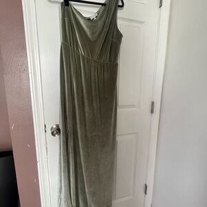 Elegant Olive Green Velvet Dress